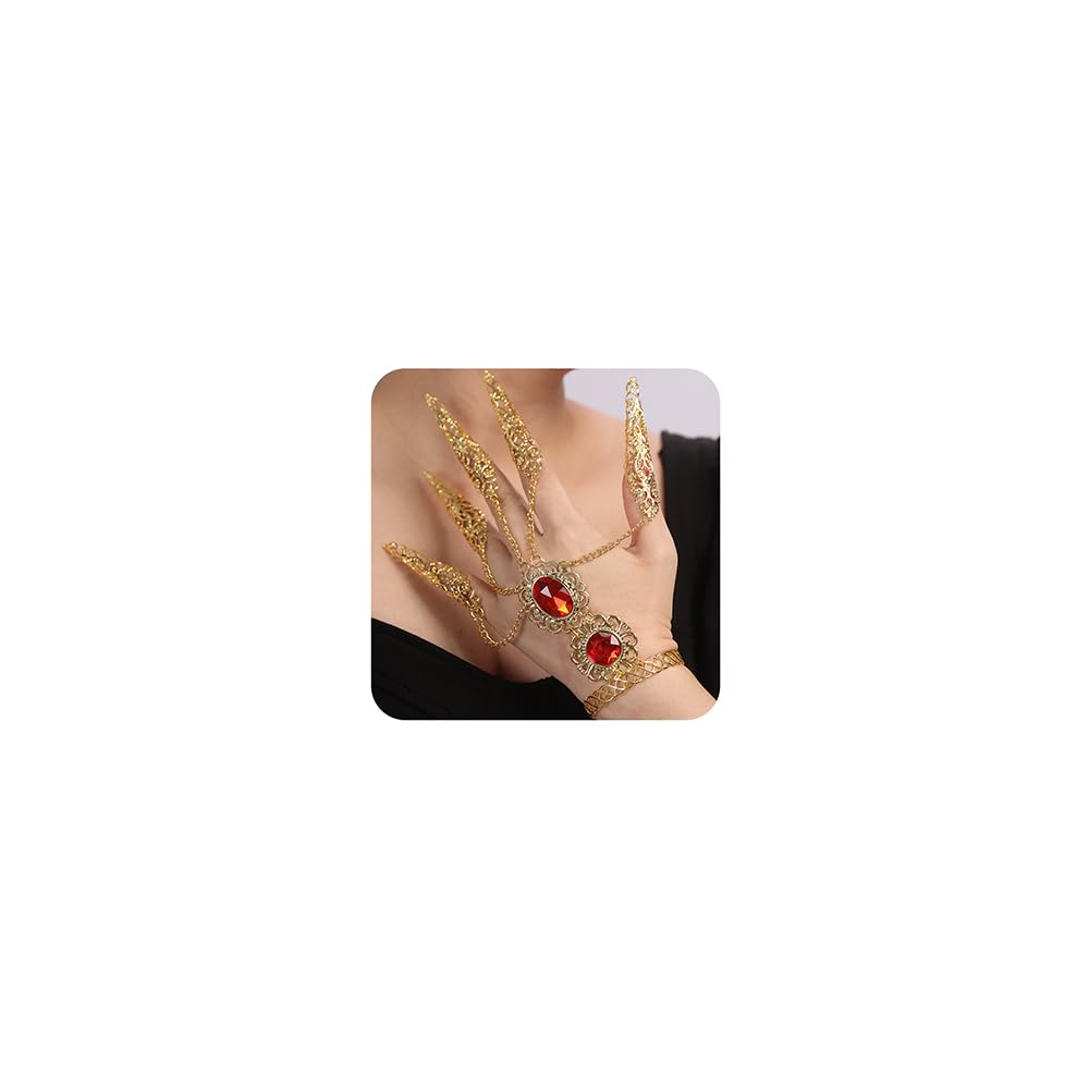 Red Crystal Nail Tip Ethnic Exotic Link Bracelet