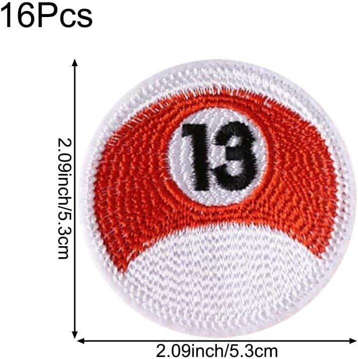 Billiard Ball Embroidery Patch, 16 Pcs Table Tennis Embroidered Badge Sew on Iron on Embroidered Applique Badge Patch DIY Accessory