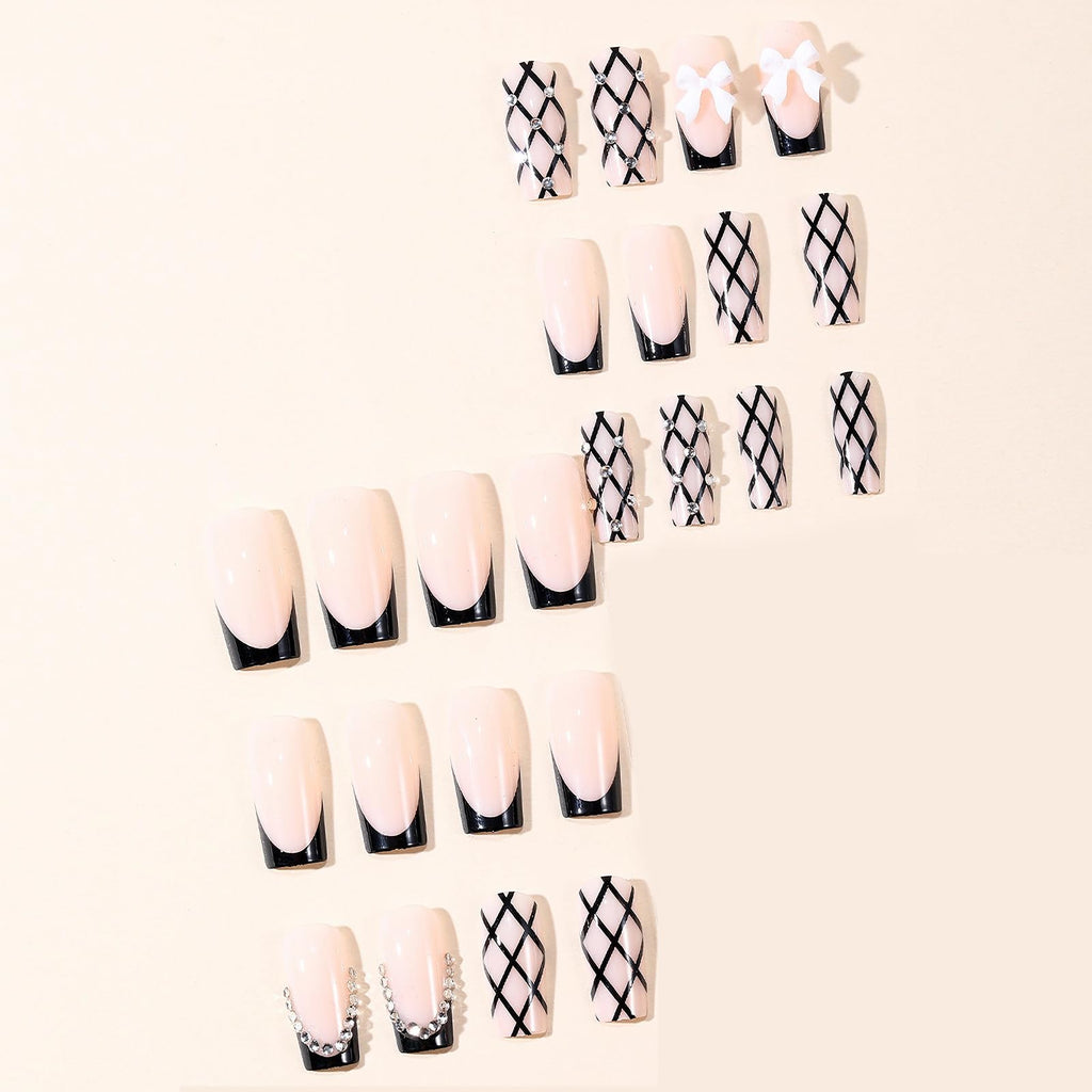 Goth Long Square Acrylic Gothic Y2K Cross Design Press On Nails