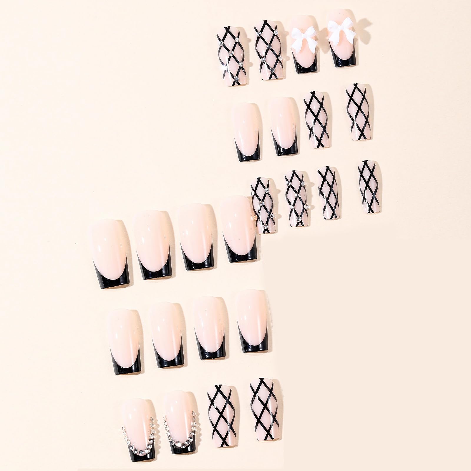 Goth Long Square Acrylic Gothic Y2K Cross Design Press On Nails