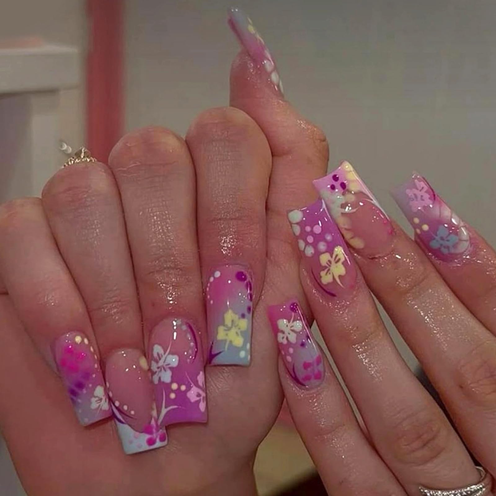 Goth Long Square Acrylic Gothic Y2K Cross Design Press On Nails