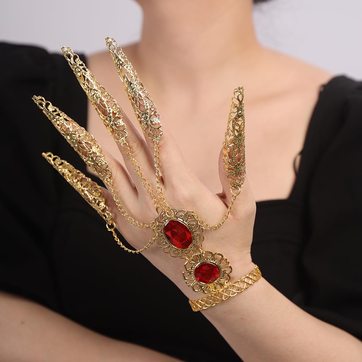 Red Crystal Nail Tip Ethnic Exotic Link Bracelet