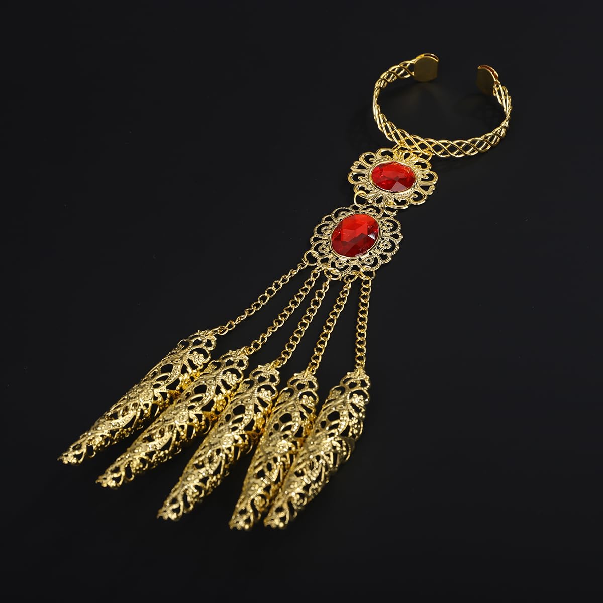 Red Crystal Nail Tip Ethnic Exotic Link Bracelet