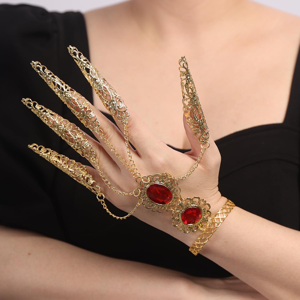 Red Crystal Nail Tip Ethnic Exotic Link Bracelet