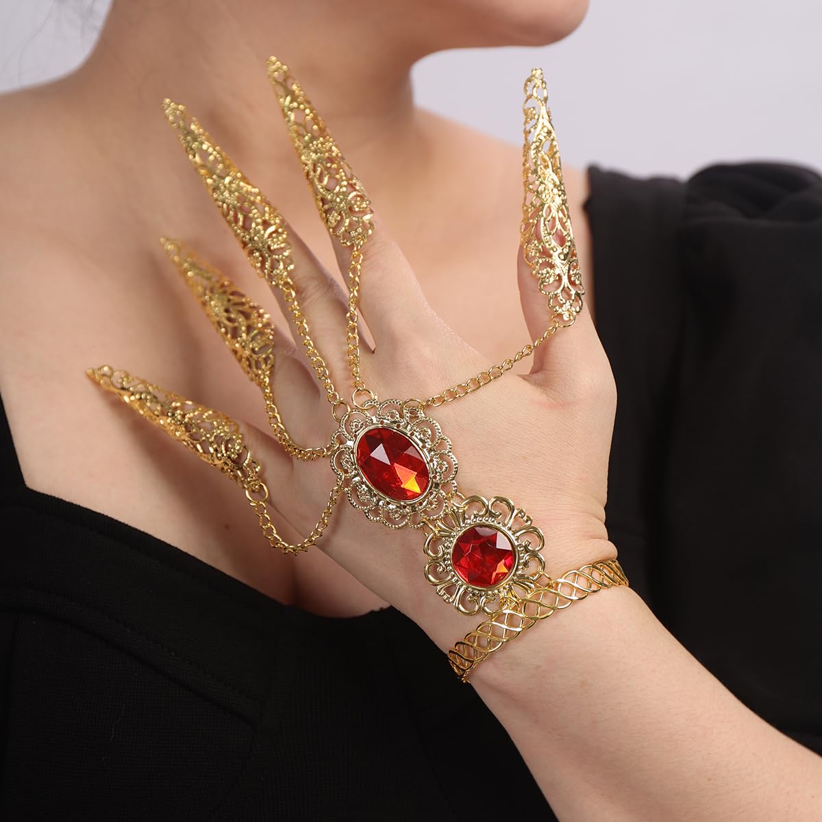Red Crystal Nail Tip Ethnic Exotic Link Bracelet