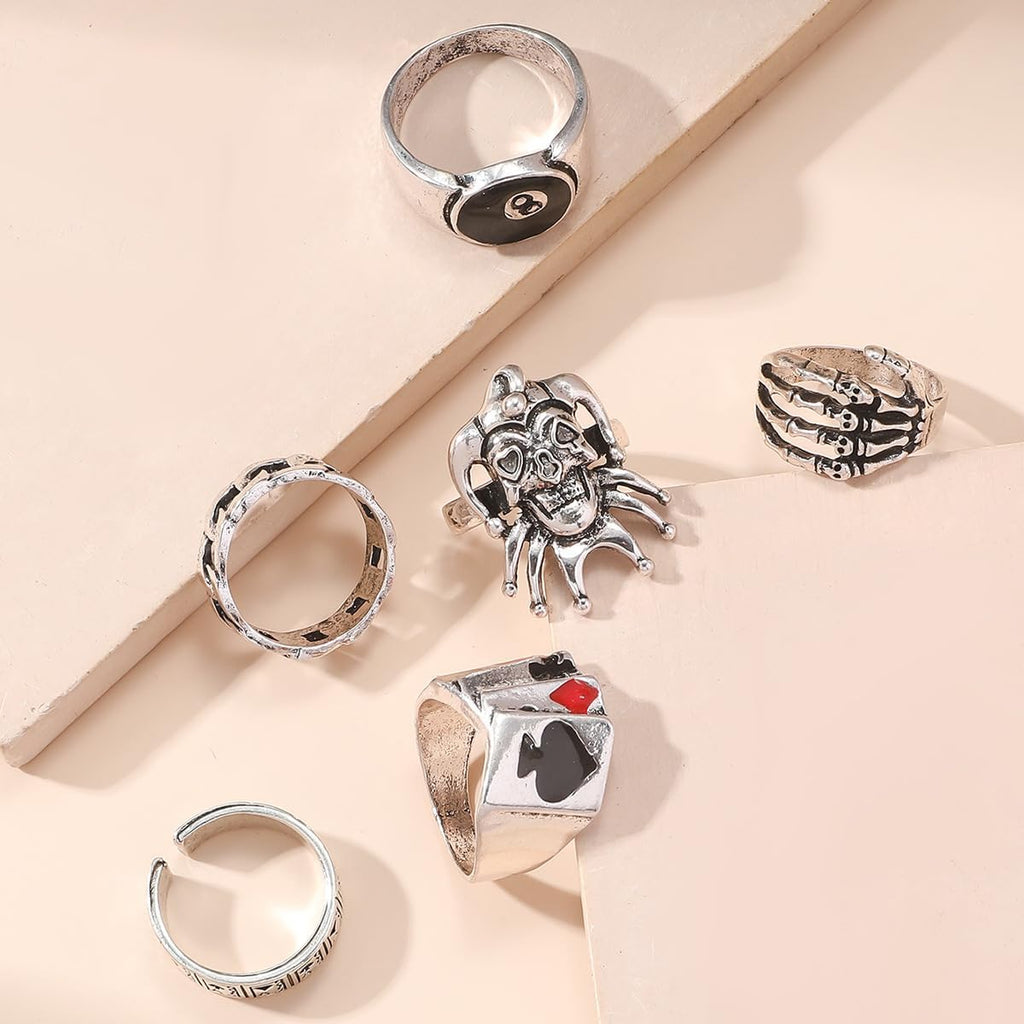 26 Pcs Vintage Silver Punk Rings Set