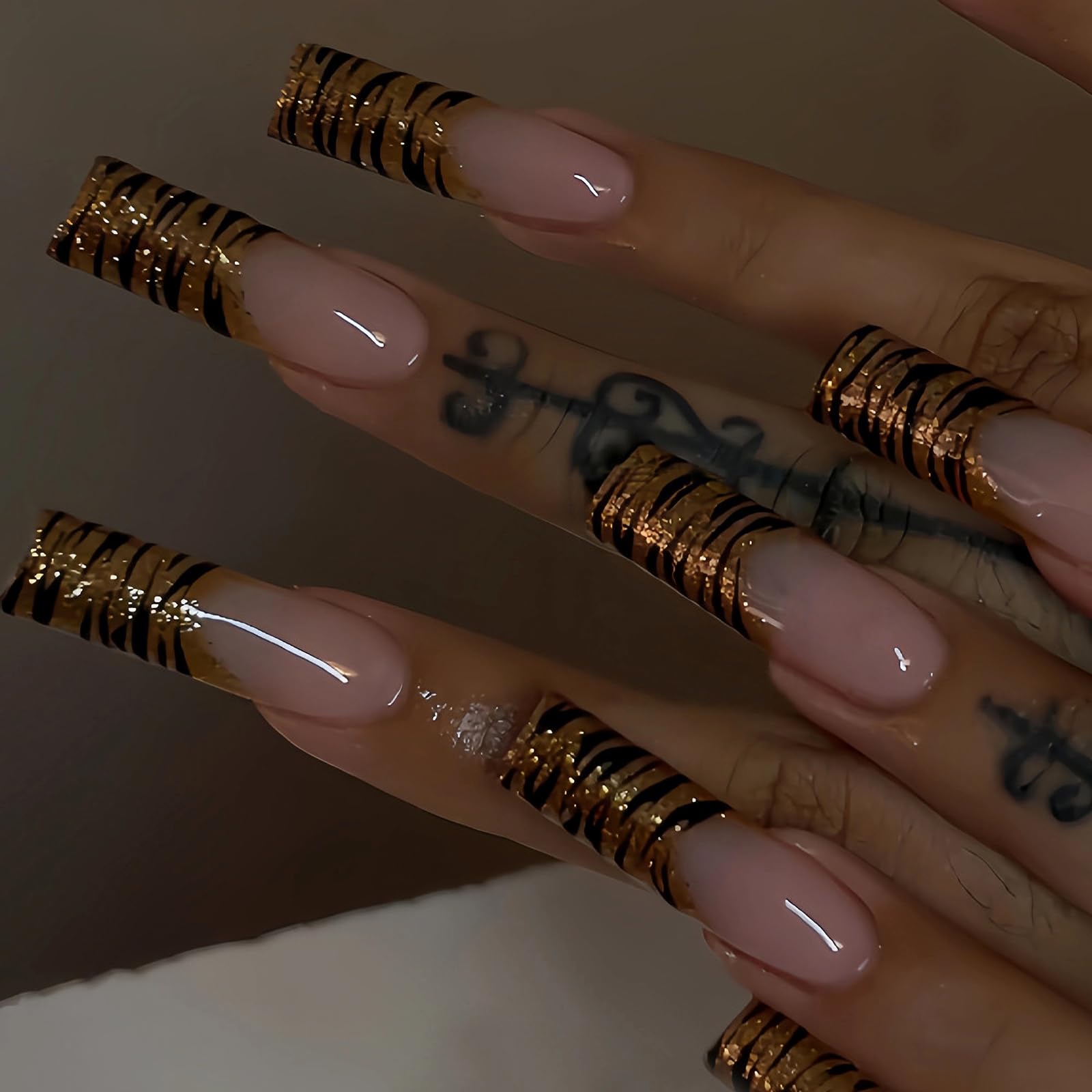 Goth Long Square Acrylic Gothic Y2K Cross Design Press On Nails