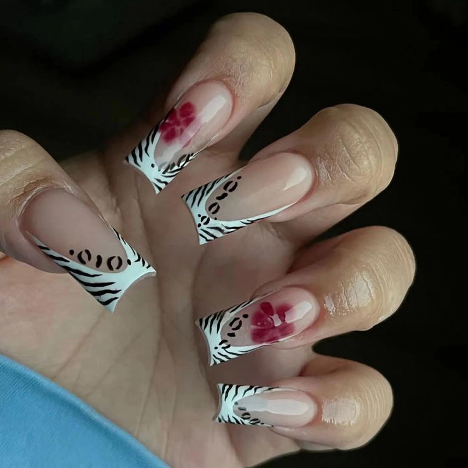 Goth Long Square Acrylic Gothic Y2K Cross Design Press On Nails