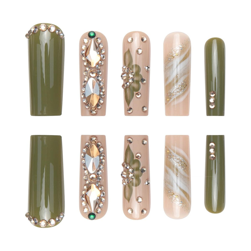 Royal Blue Acrylic Faux Nails with Rhinestones