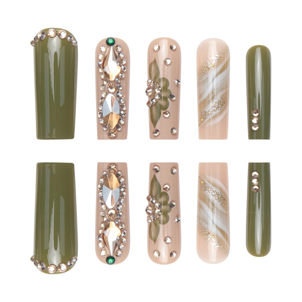 Royal Blue Acrylic Faux Nails with Rhinestones