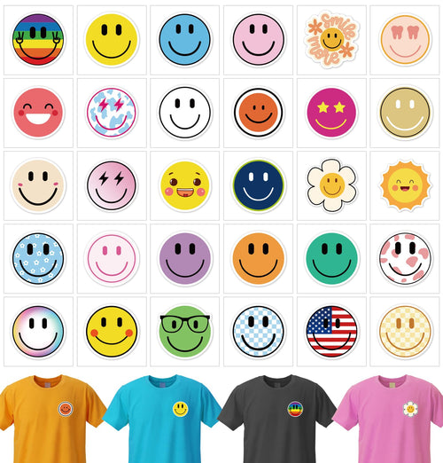 20 Sheets Smiling Iron On Transfer, Heat Transfer Iron ons Decals, Vinyl Transfer Smiling Iron on Patches, for T-Shirt Clothing ackpacks Pillow Fabric Appliques Bag DIY Decoration (2.36 Inch)