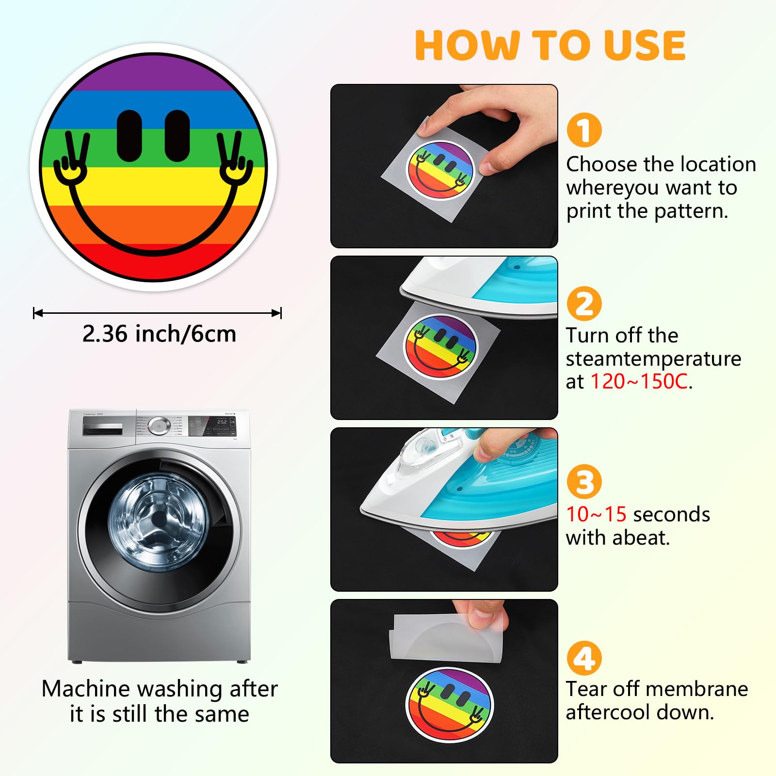 20 Sheets Smiling Iron On Transfer, Heat Transfer Iron ons Decals, Vinyl Transfer Smiling Iron on Patches, for T-Shirt Clothing ackpacks Pillow Fabric Appliques Bag DIY Decoration (2.36 Inch)