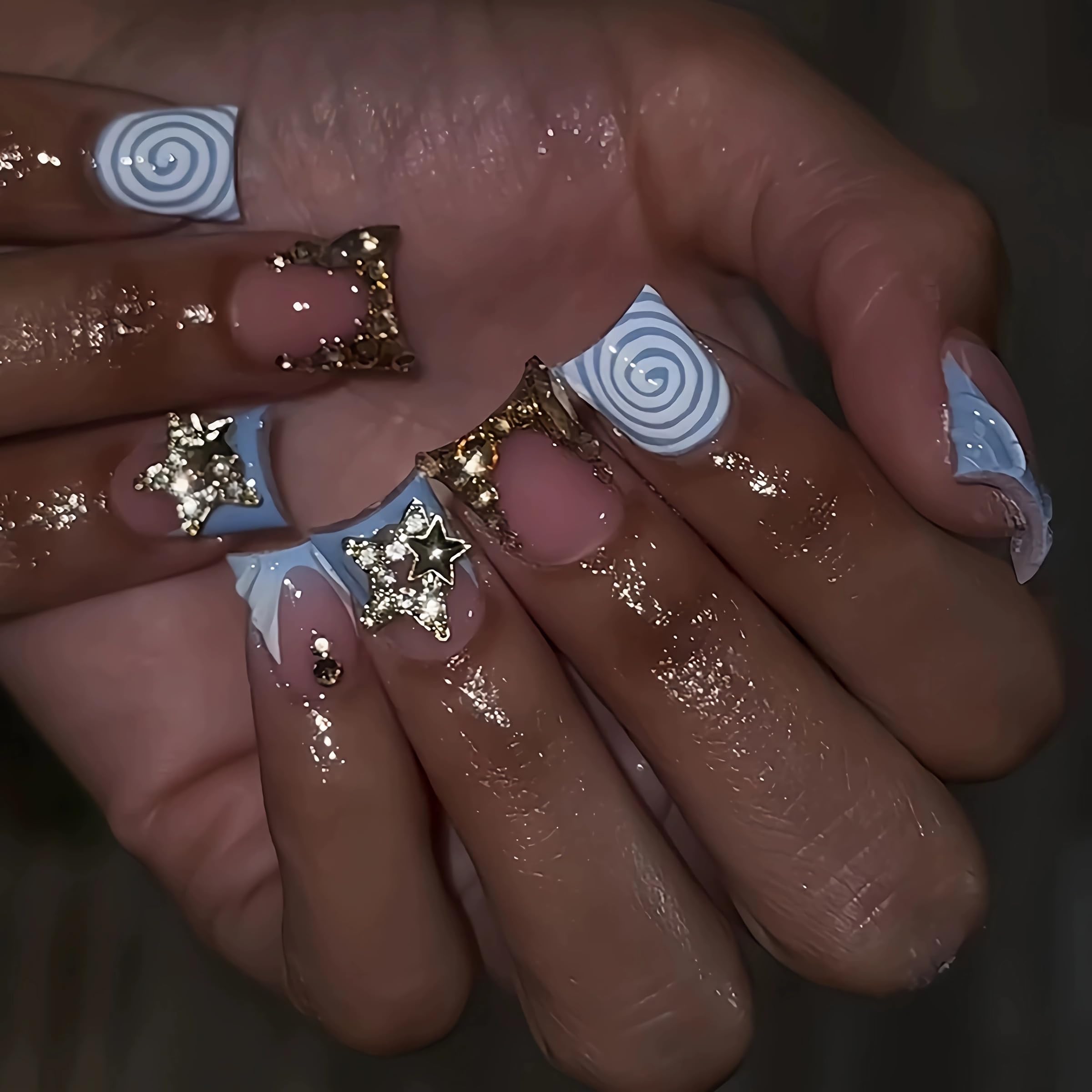 BABALAL Duck Nails Press on Gold Fake Nails