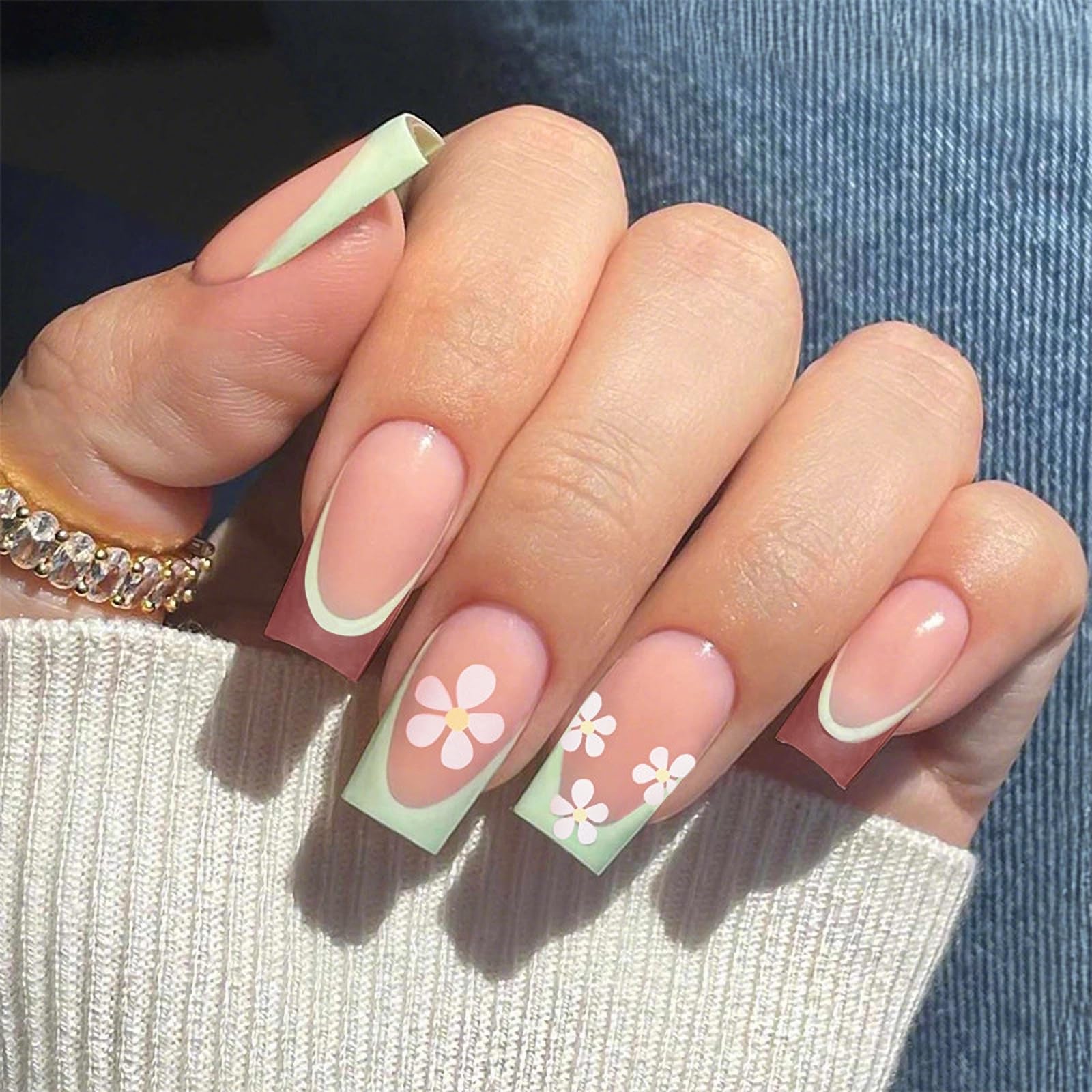 Goth Long Square Acrylic Gothic Y2K Cross Design Press On Nails