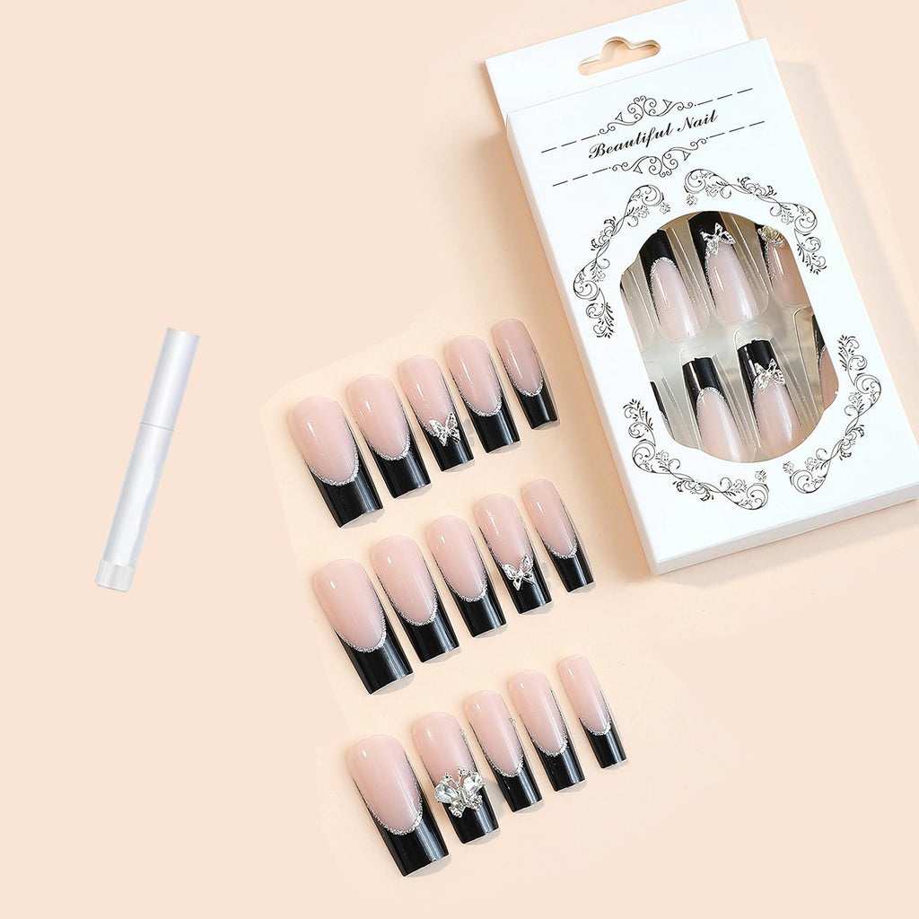 Goth Long Square Acrylic Gothic Y2K Cross Design Press On Nails