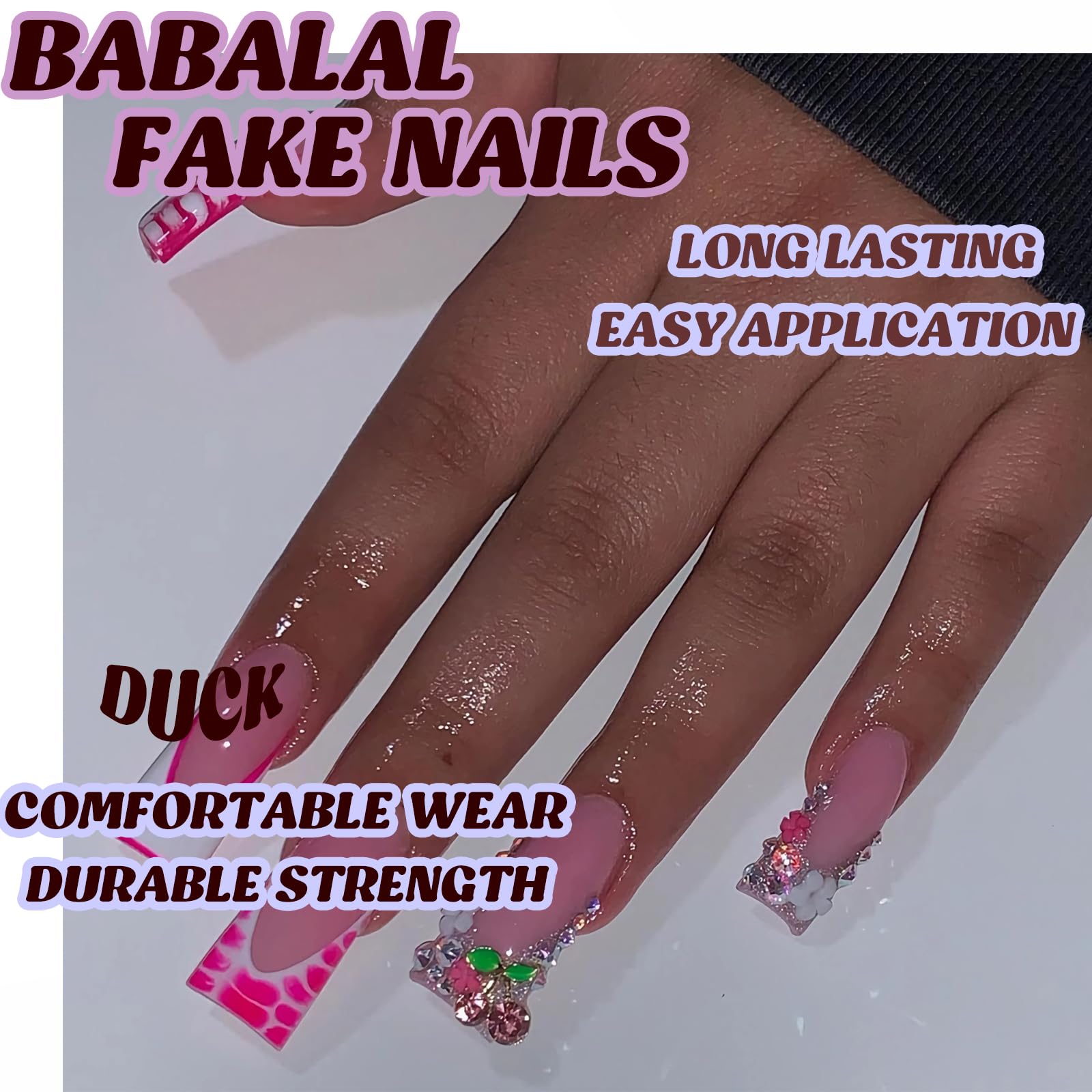 BABALAL Duck Nails Press on Gold Fake Nails