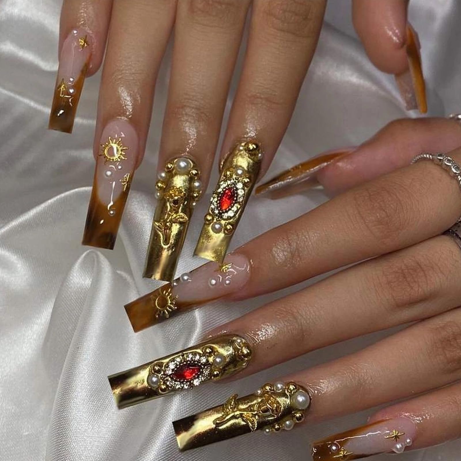 Goth Long Square Acrylic Gothic Y2K Cross Design Press On Nails