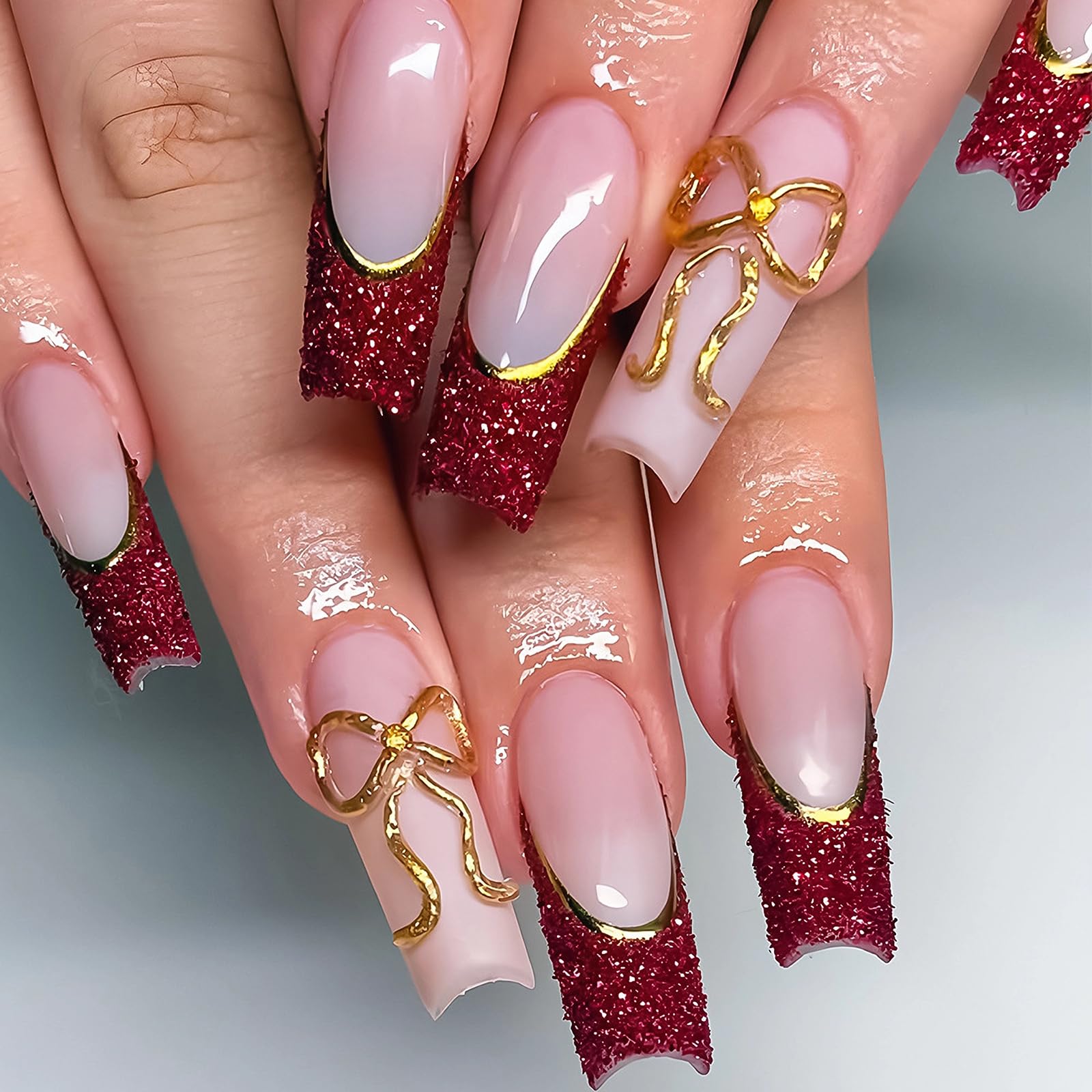 Goth Long Square Acrylic Gothic Y2K Cross Design Press On Nails