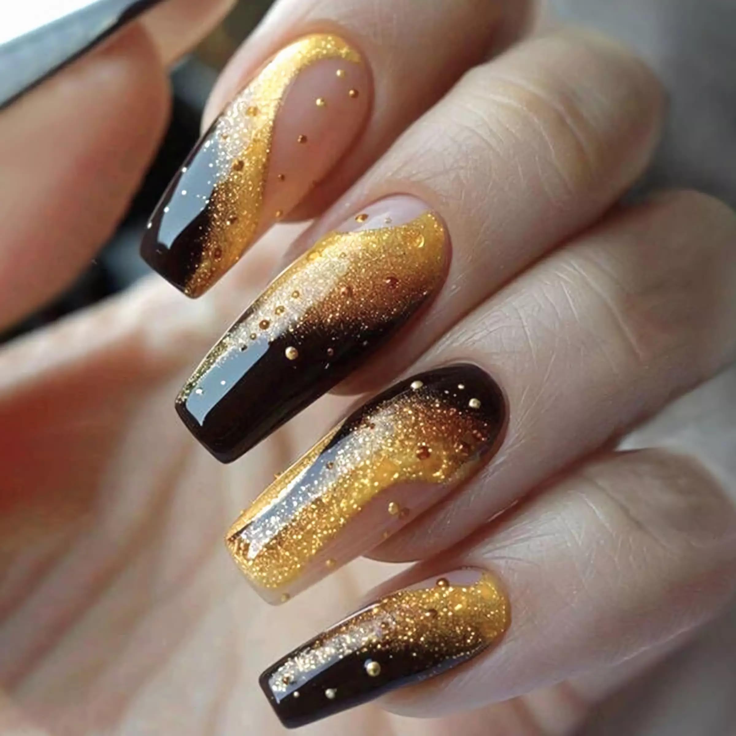 BABALAL Duck Nails Press on Gold Fake Nails