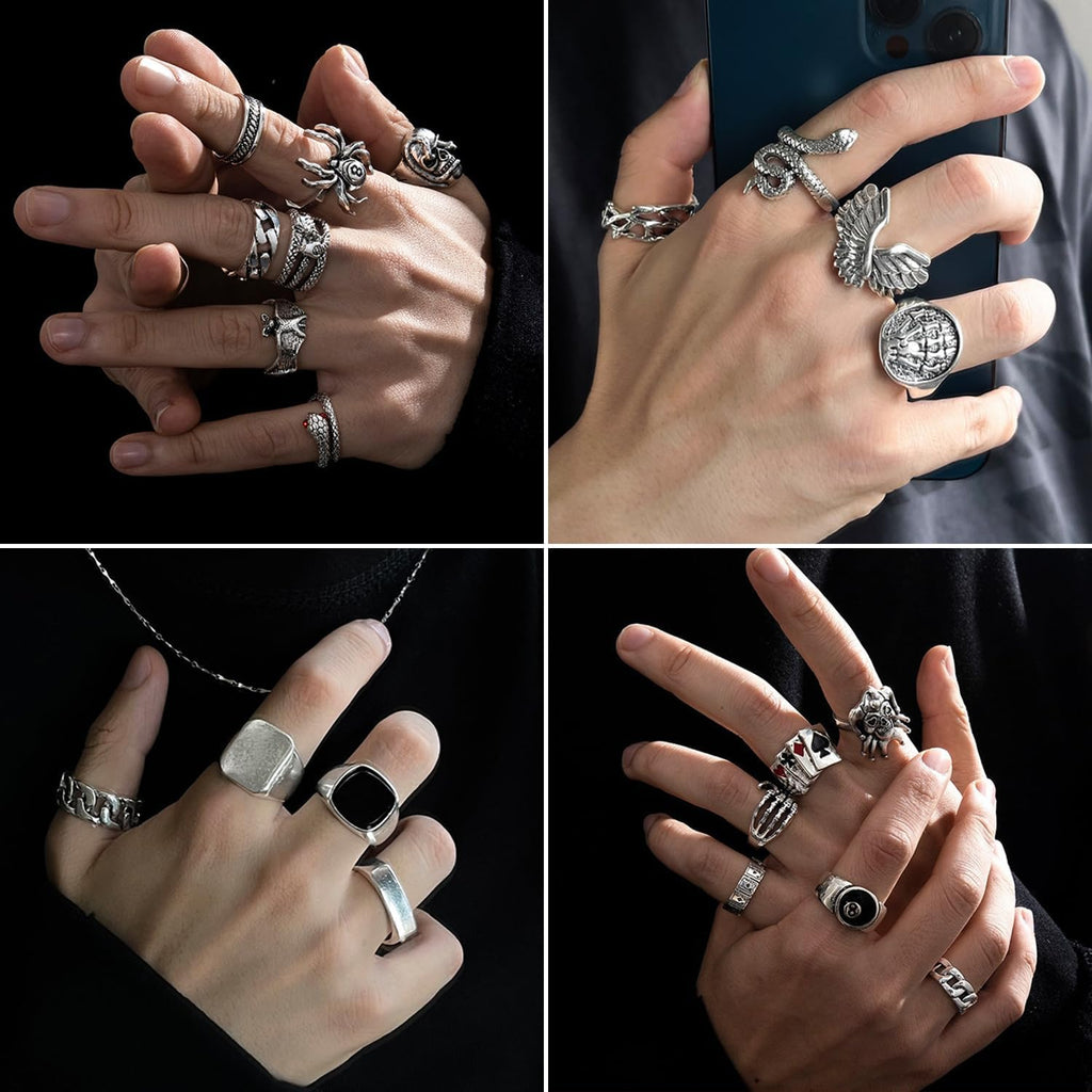 26 Pcs Vintage Silver Punk Rings Set