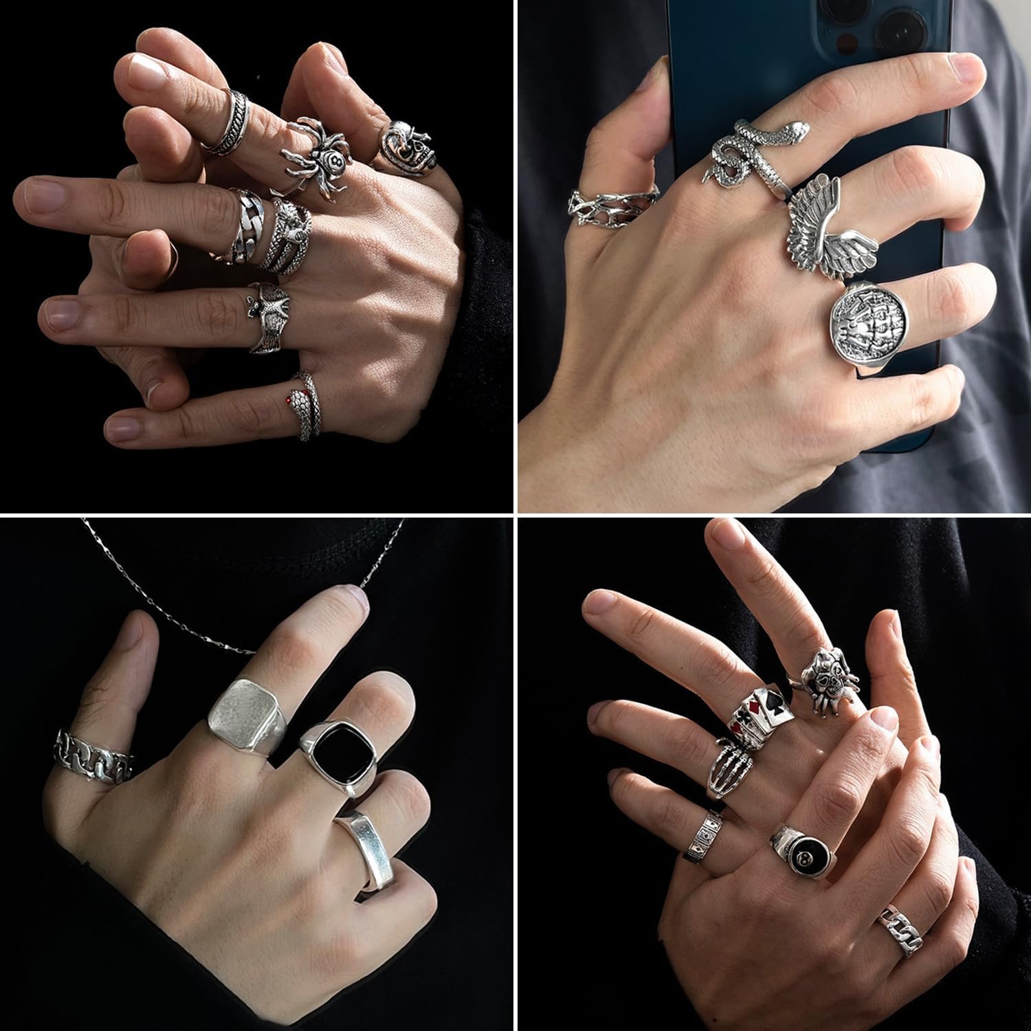 26 Pcs Vintage Silver Punk Rings Set