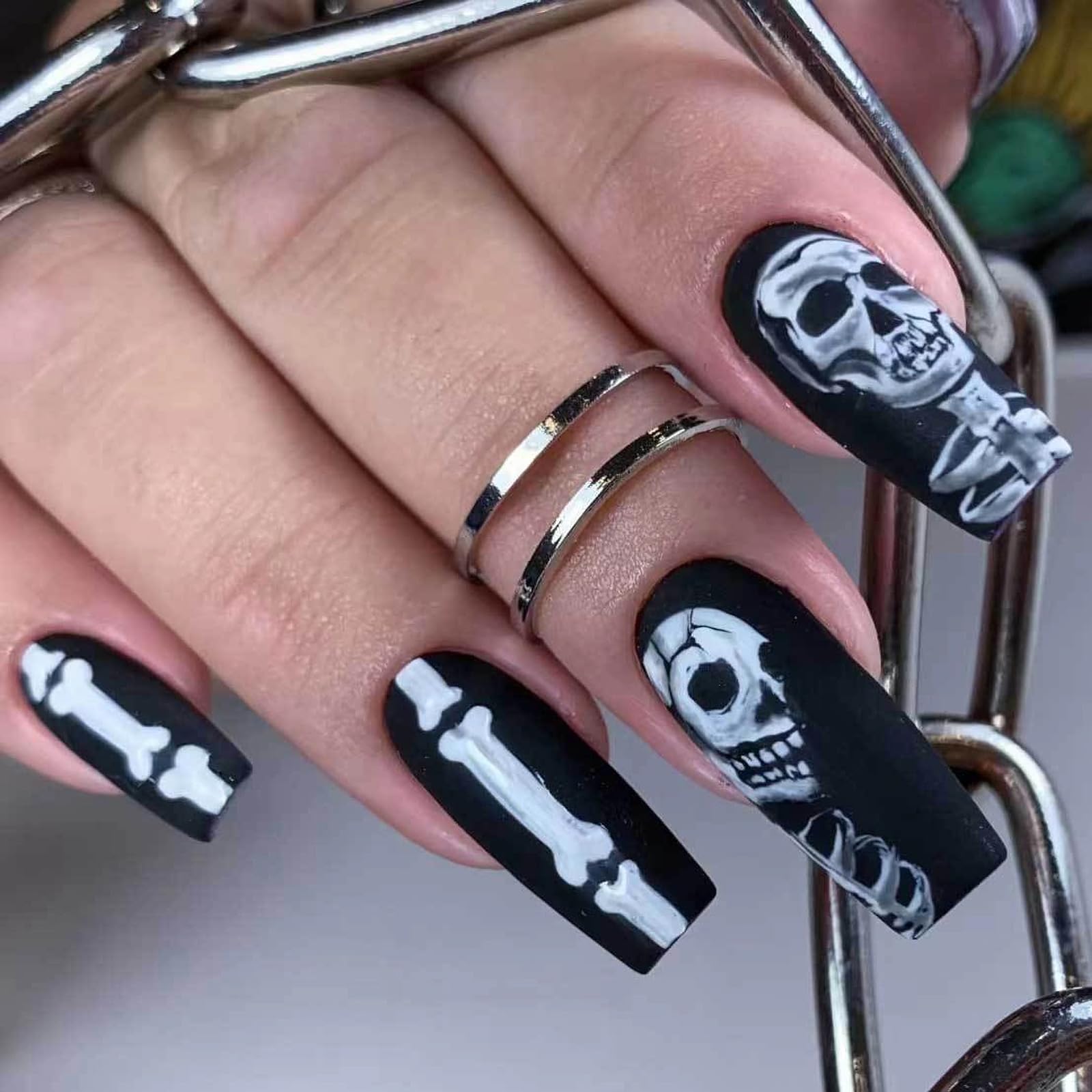 Goth Long Square Acrylic Gothic Y2K Cross Design Press On Nails