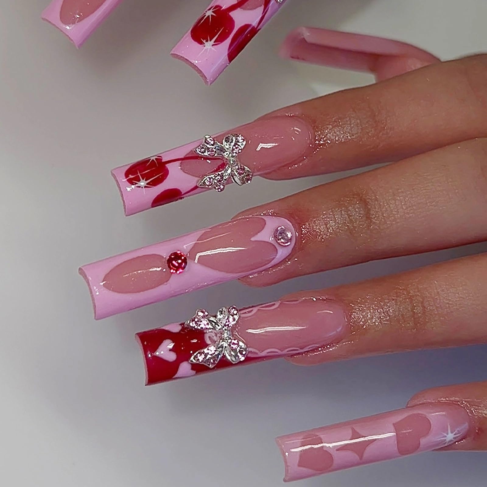 Goth Long Square Acrylic Gothic Y2K Cross Design Press On Nails