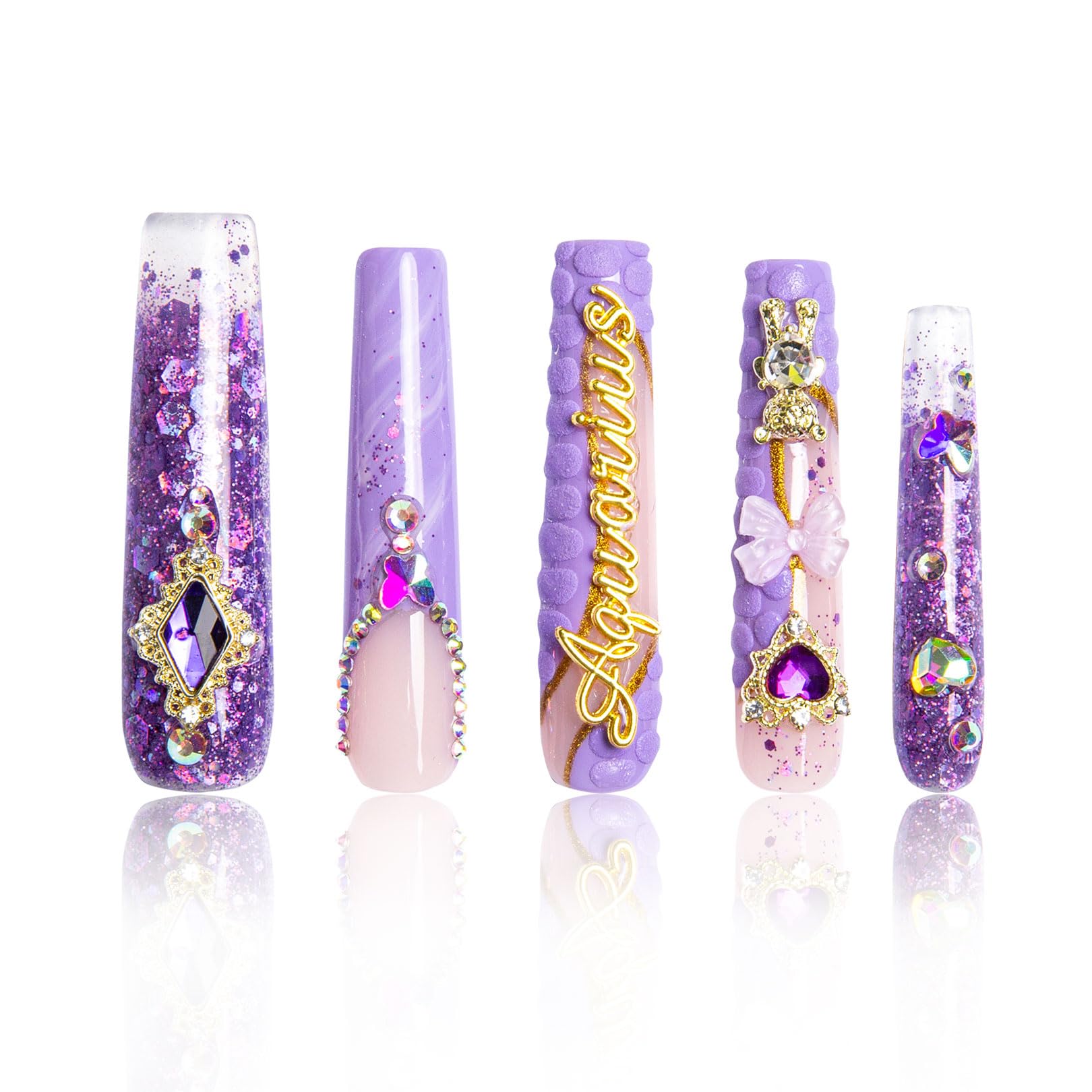 LOVFUL Press on Nails Aquarius | Handmade with Full Covered Crystals |