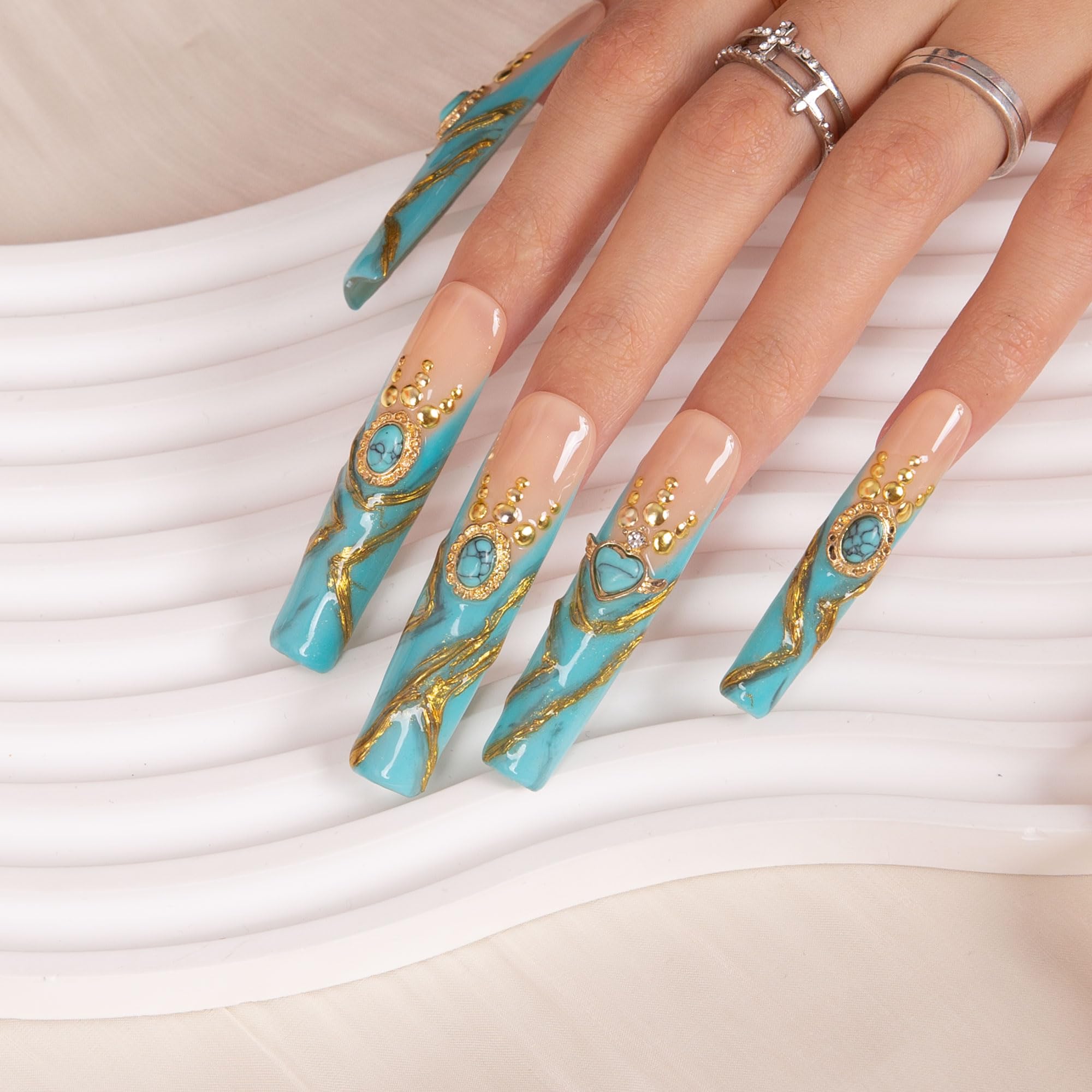 LOVFUL Press on Nails Aquarius | Handmade with Full Covered Crystals |