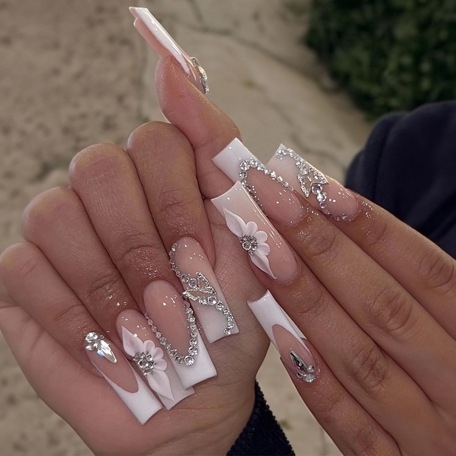 Goth Long Square Acrylic Gothic Y2K Cross Design Press On Nails