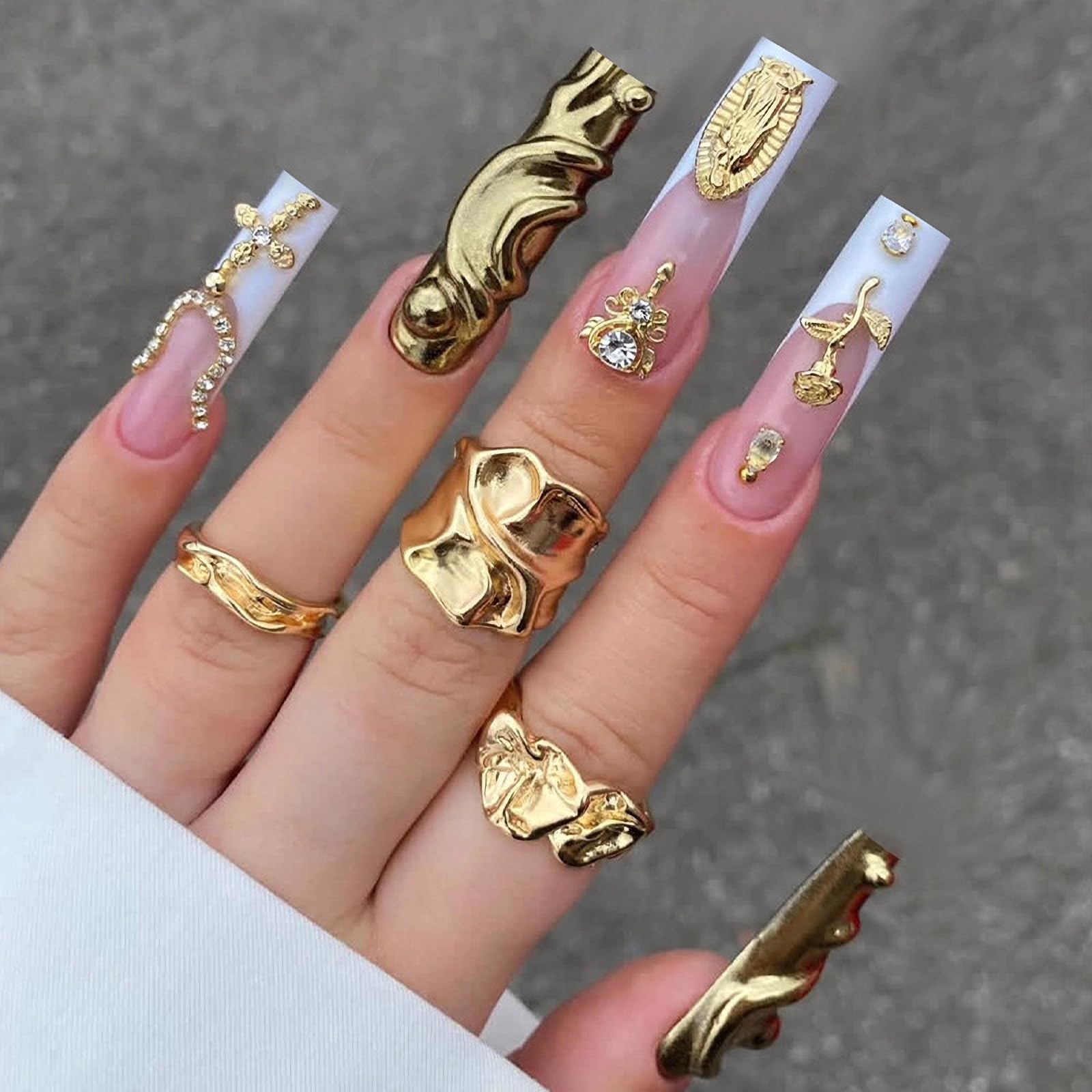 Goth Long Square Acrylic Gothic Y2K Cross Design Press On Nails