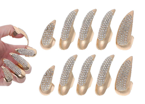 10 Pcs Gothic Punk Cosplay Sparkling Crystals Fingertip Claw Nails, 3 Sizes - Black