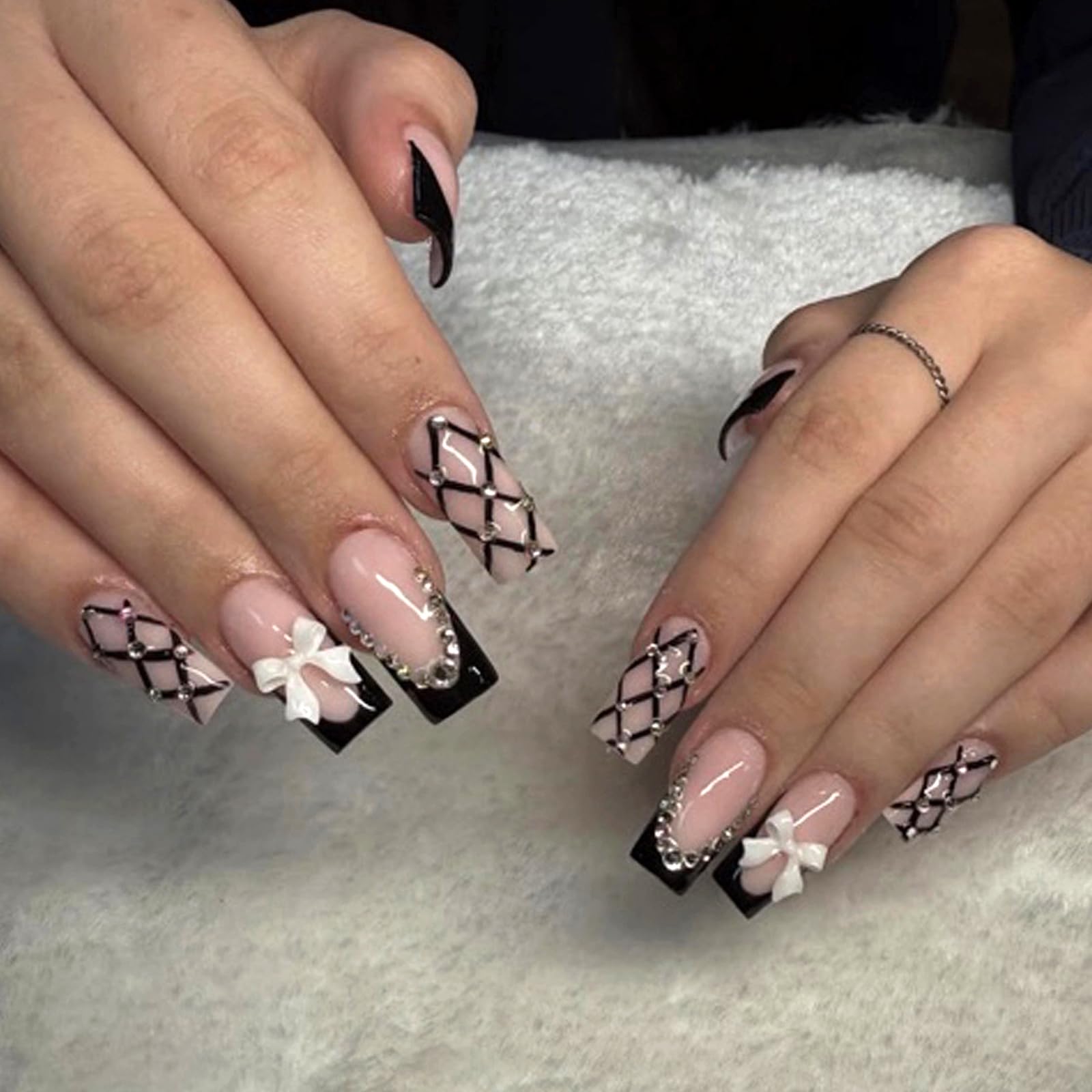 Goth Long Square Acrylic Gothic Y2K Cross Design Press On Nails