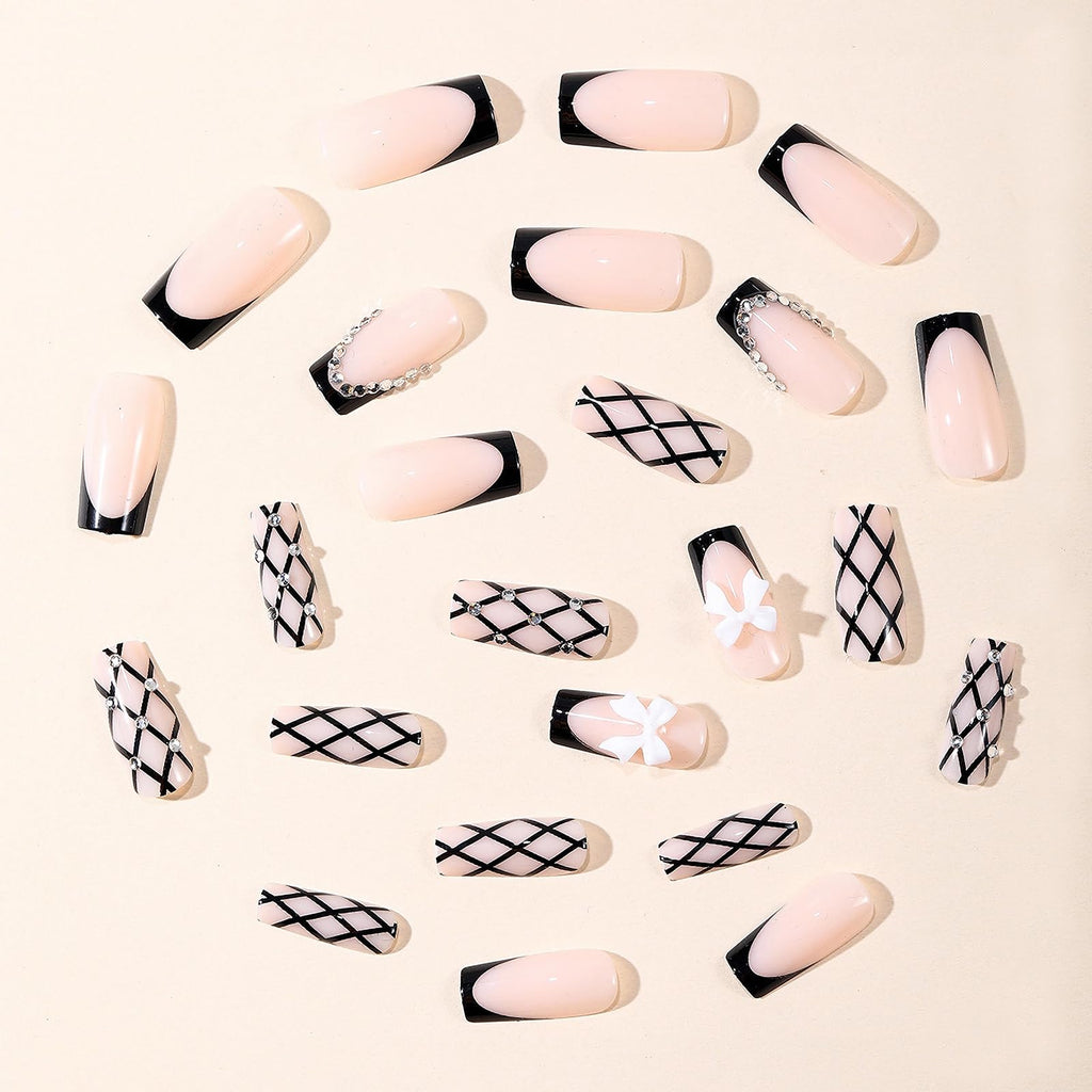 Goth Long Square Acrylic Gothic Y2K Cross Design Press On Nails