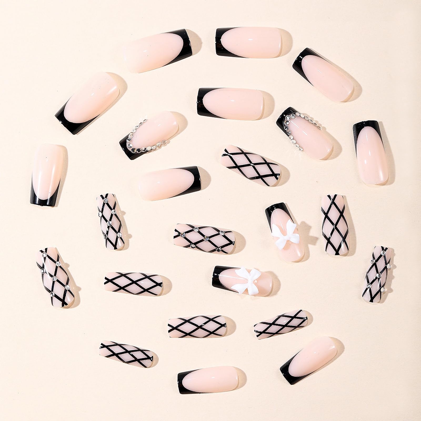 Goth Long Square Acrylic Gothic Y2K Cross Design Press On Nails