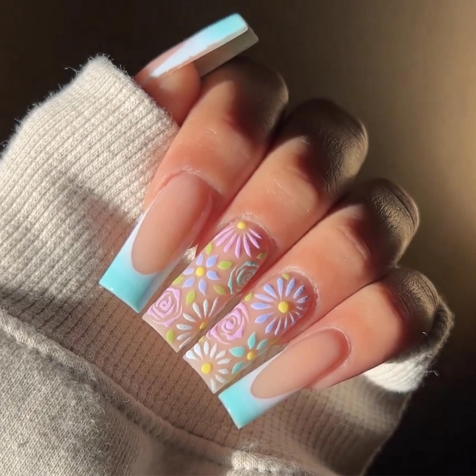 Goth Long Square Acrylic Gothic Y2K Cross Design Press On Nails