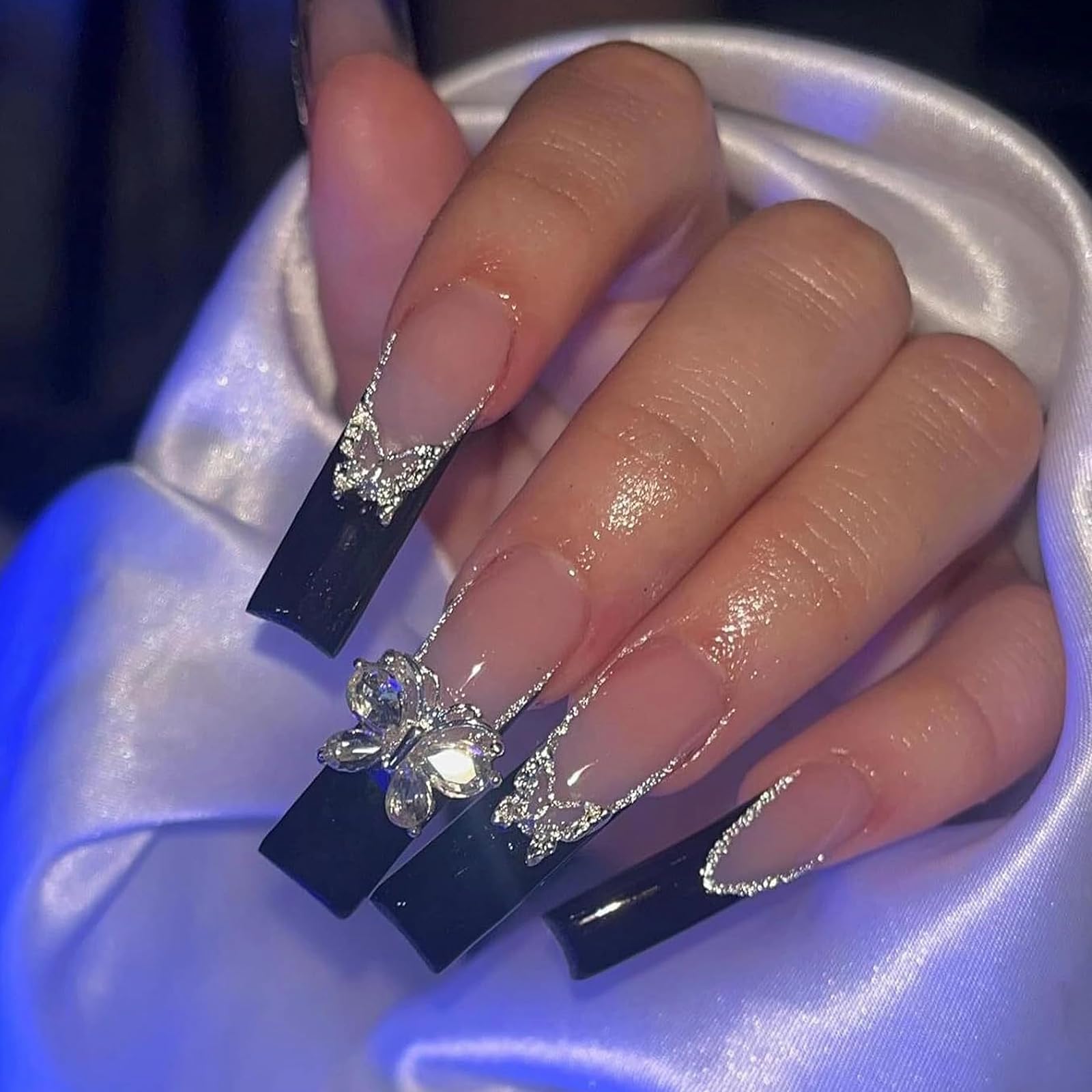 Goth Long Square Acrylic Gothic Y2K Cross Design Press On Nails