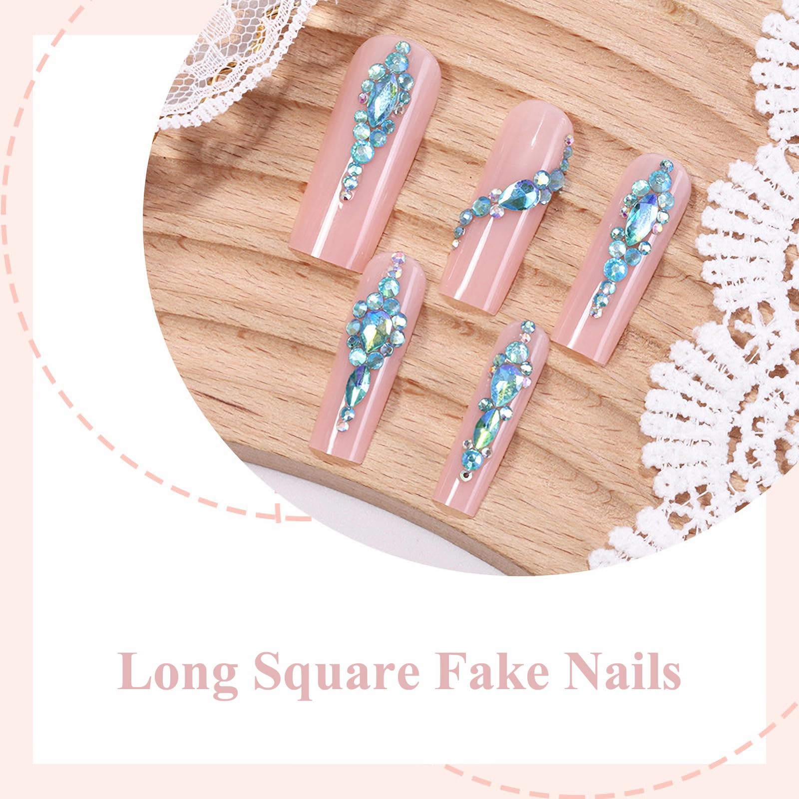 Goth Long Square Acrylic Gothic Y2K Cross Design Press On Nails