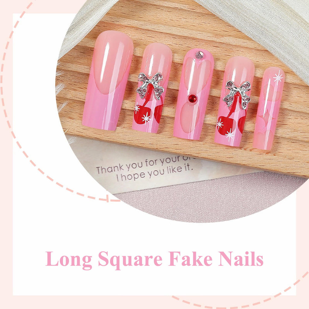 Goth Long Square Acrylic Gothic Y2K Cross Design Press On Nails