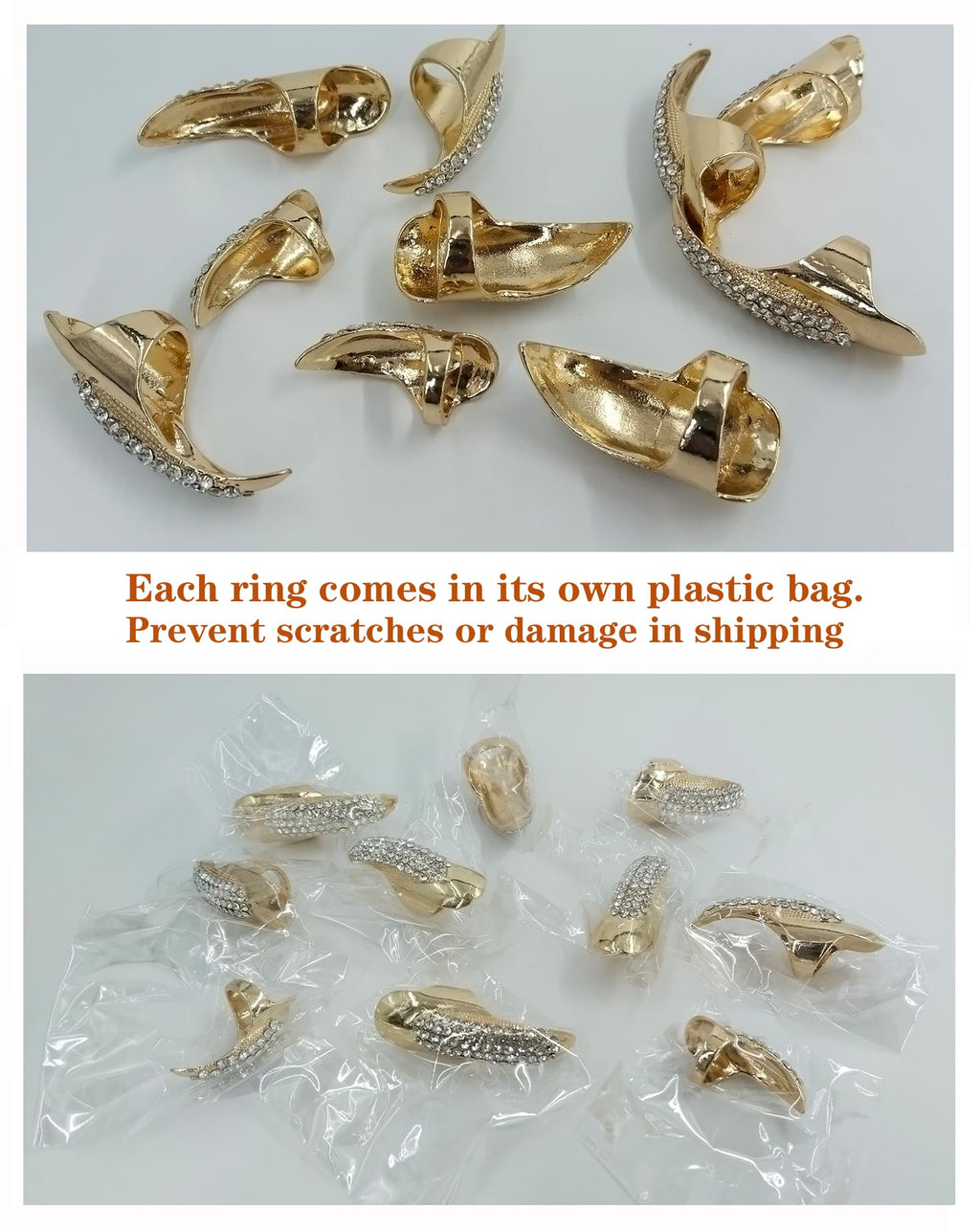 10 Pcs Gothic Punk Cosplay Sparkling Crystals Fingertip Claw Nails, 3 Sizes - Black