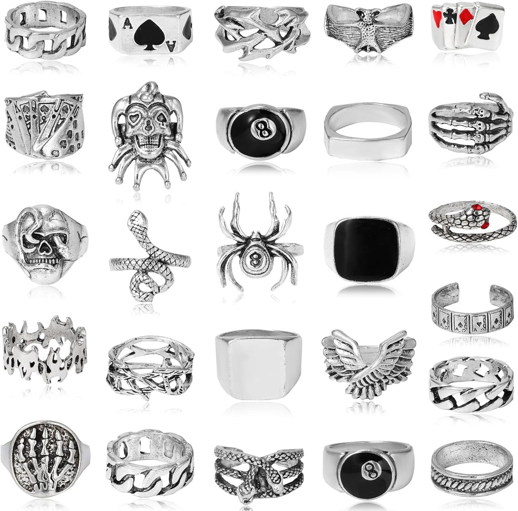 26 Pcs Vintage Silver Punk Rings Set