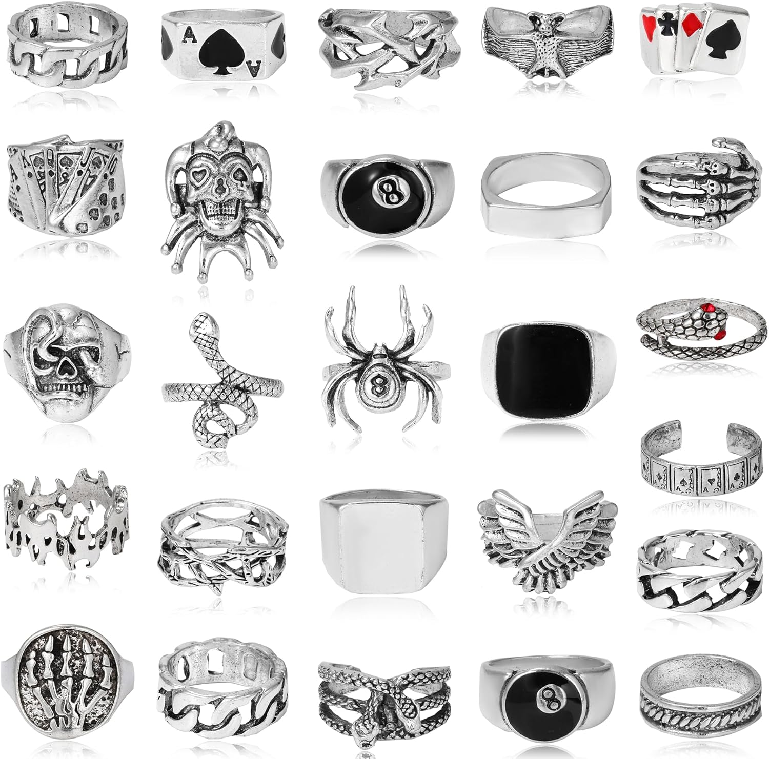26 Pcs Vintage Silver Punk Rings Set