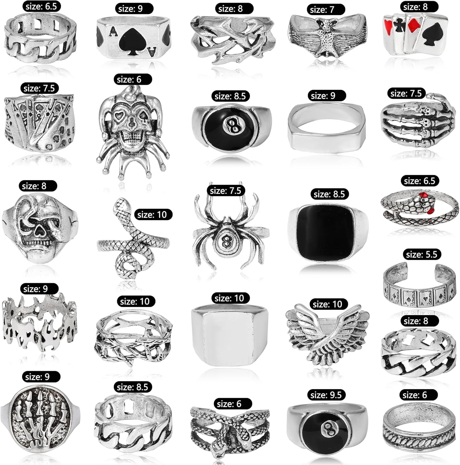 26 Pcs Vintage Silver Punk Rings Set