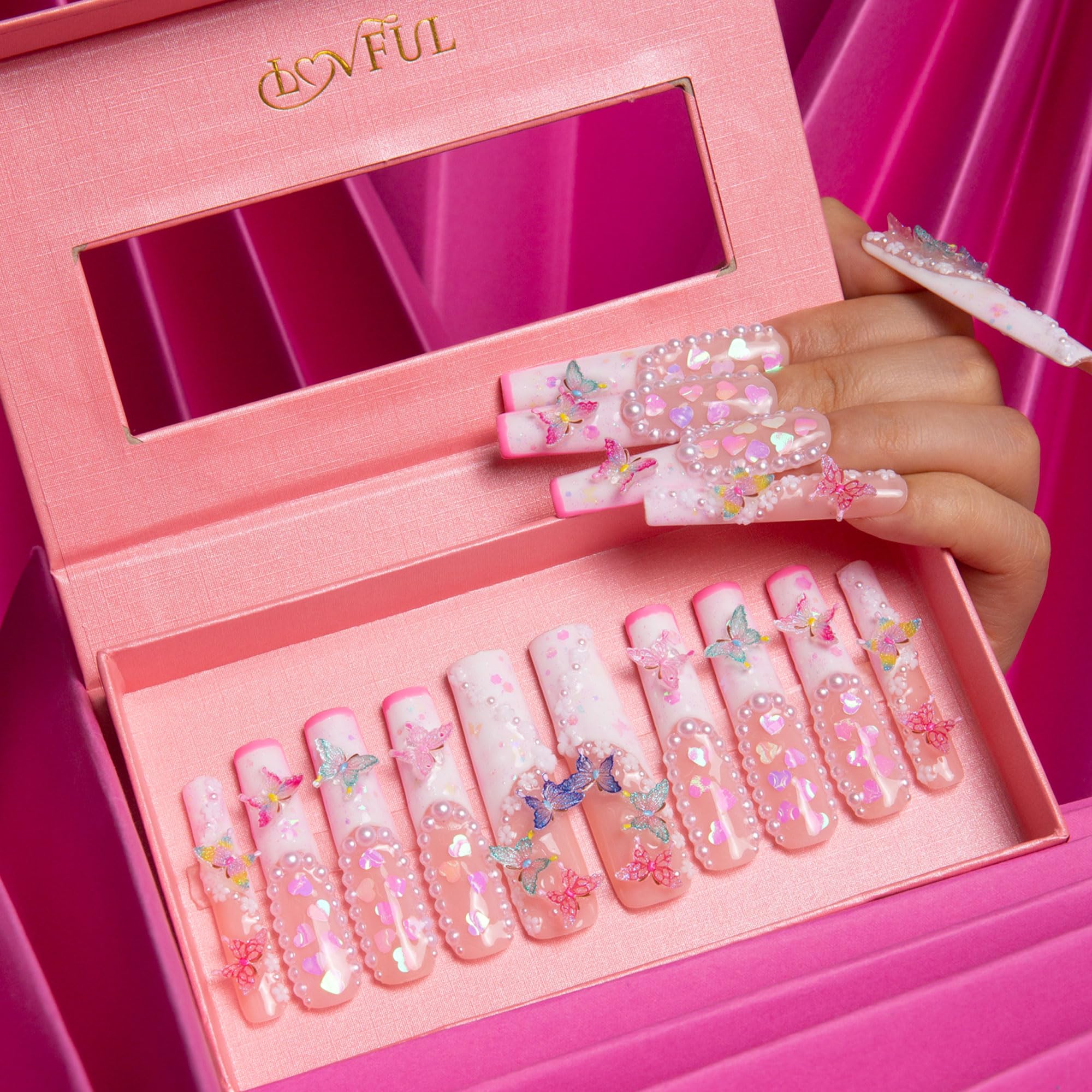 LOVFUL Press on Nails Aquarius | Handmade with Full Covered Crystals |