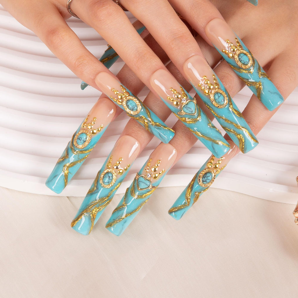 LOVFUL Press on Nails Aquarius | Handmade with Full Covered Crystals |