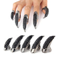 10 Pcs Gothic Punk Cosplay Sparkling Crystals Fingertip Claw Nails, 3 Sizes - Black