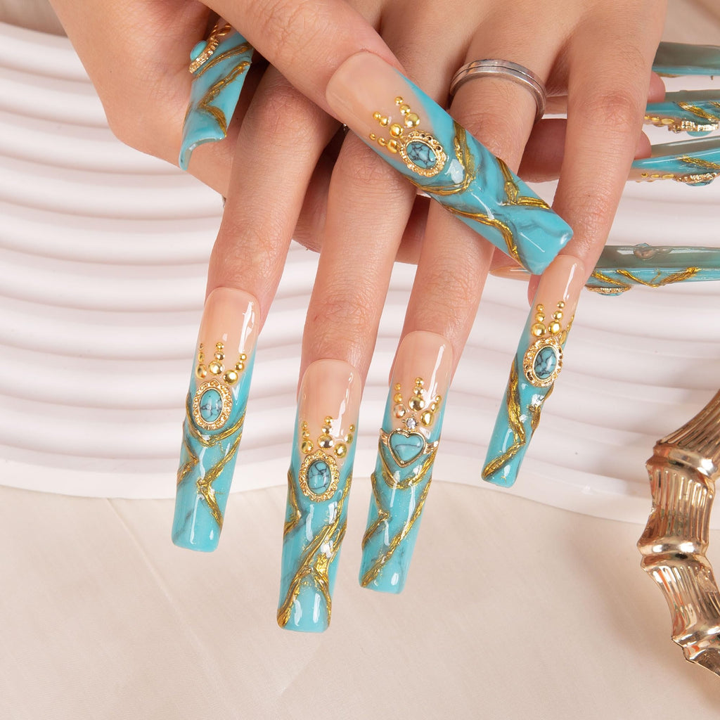 LOVFUL Press on Nails Aquarius | Handmade with Full Covered Crystals |