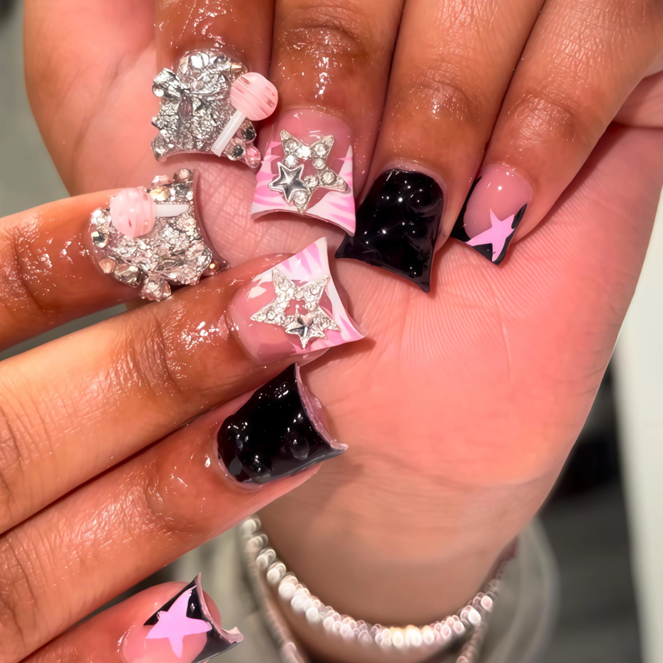 BABALAL Duck Nails Press on Gold Fake Nails