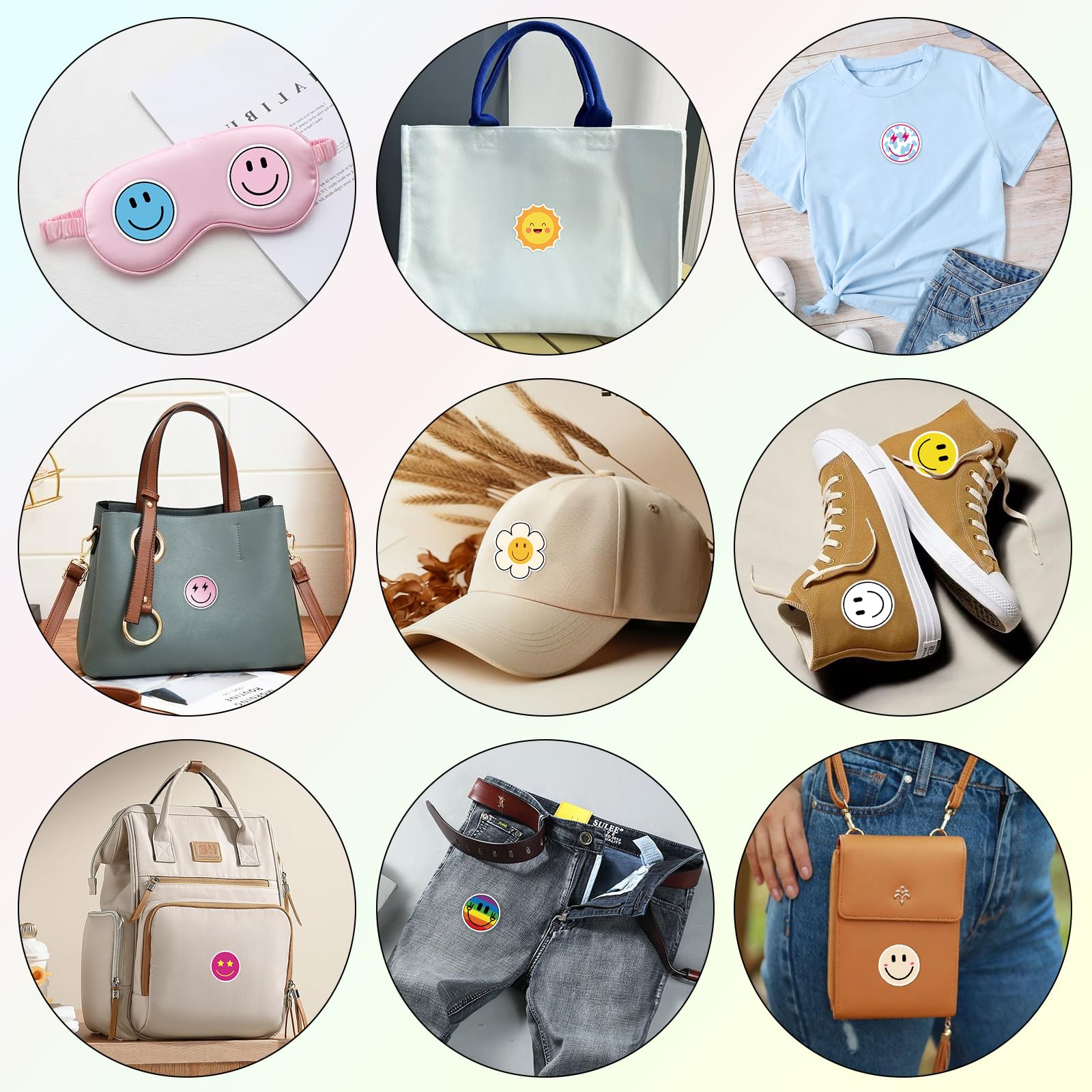 20 Sheets Smiling Iron On Transfer, Heat Transfer Iron ons Decals, Vinyl Transfer Smiling Iron on Patches, for T-Shirt Clothing ackpacks Pillow Fabric Appliques Bag DIY Decoration (2.36 Inch)