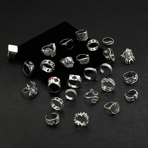 26 Pcs Vintage Silver Punk Rings Set